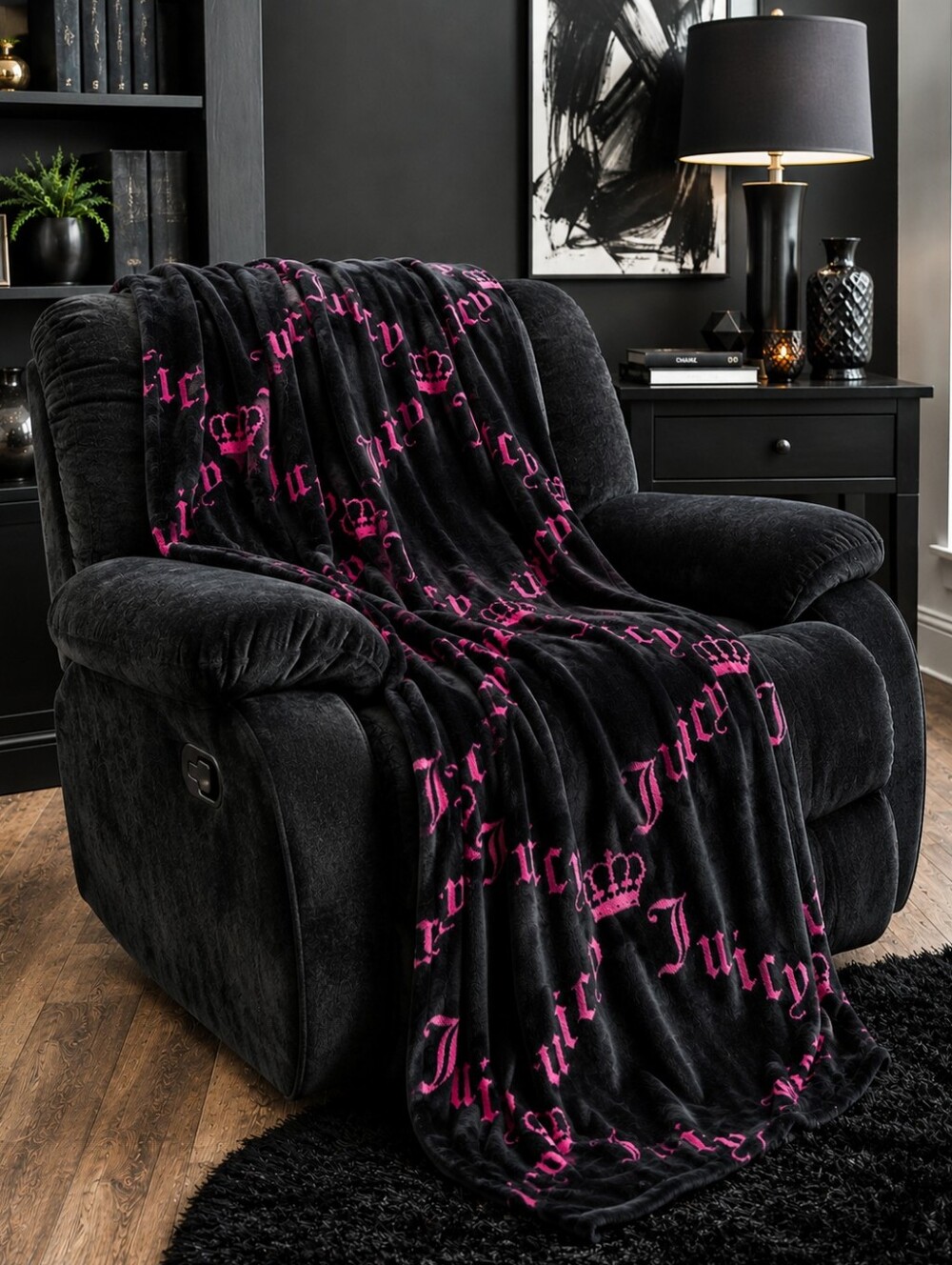 Juicy Couture Black Plush Blanket